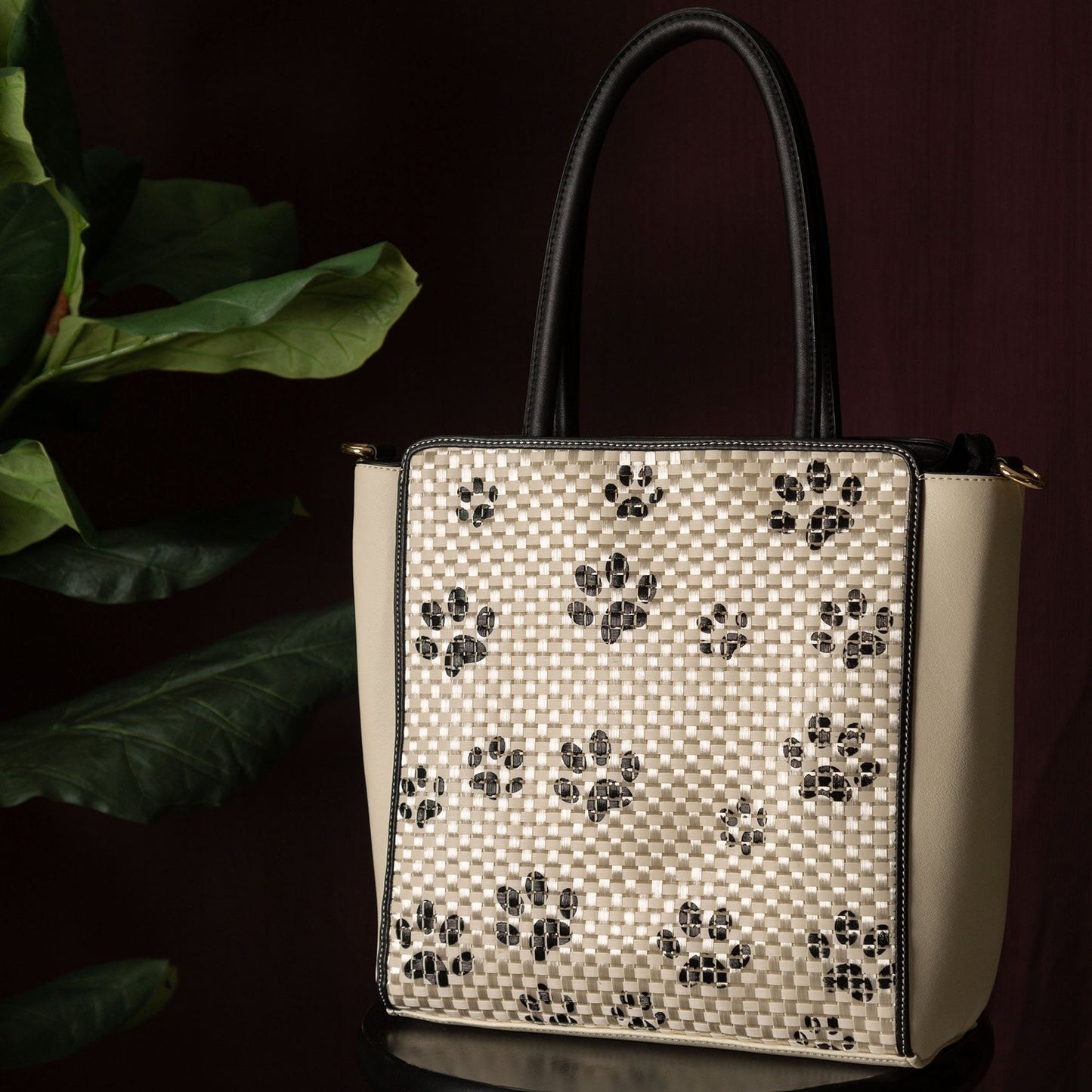 Woven Paw Print Crossbody Tote