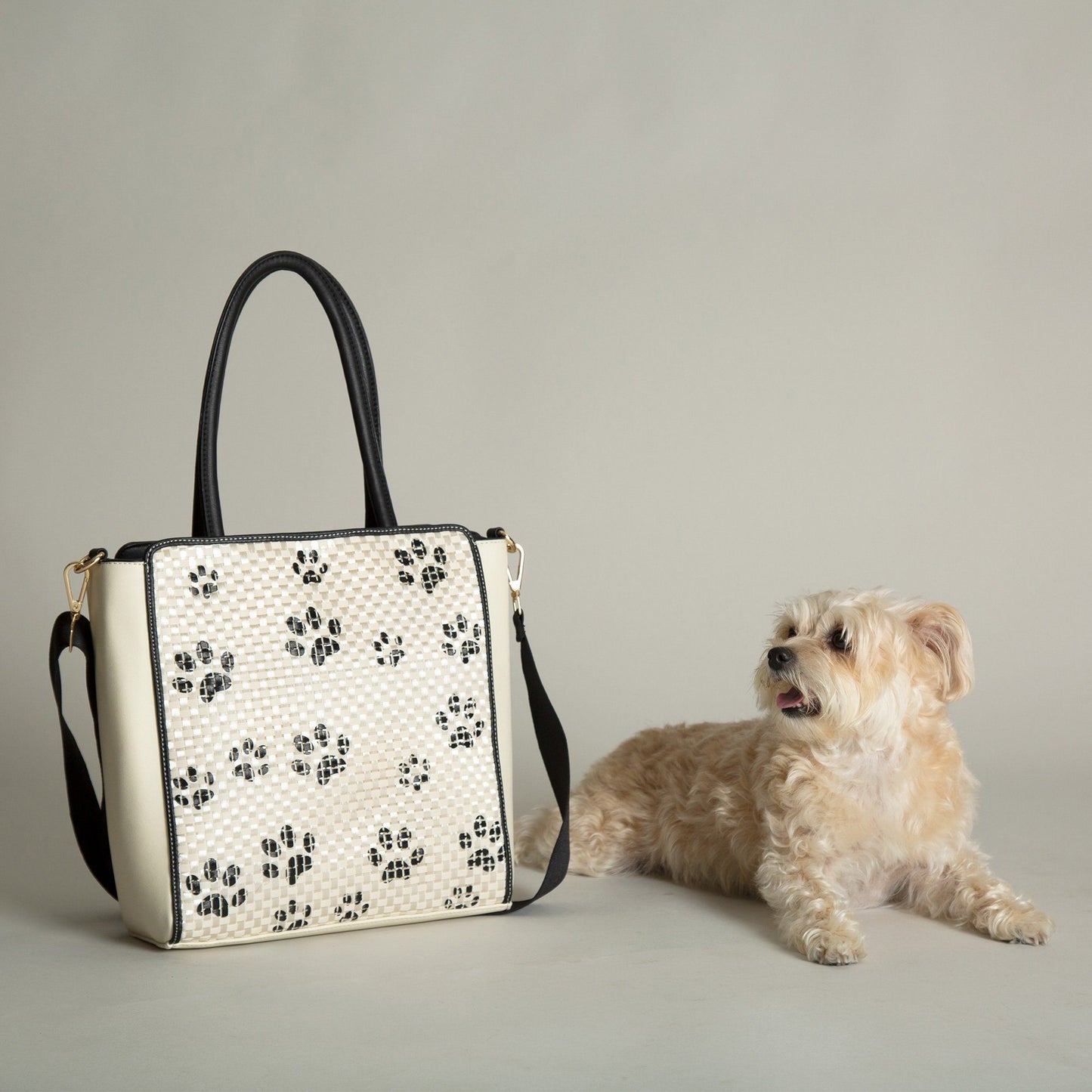 Woven Paw Print Crossbody Tote