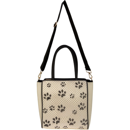 Woven Paw Print Crossbody Tote