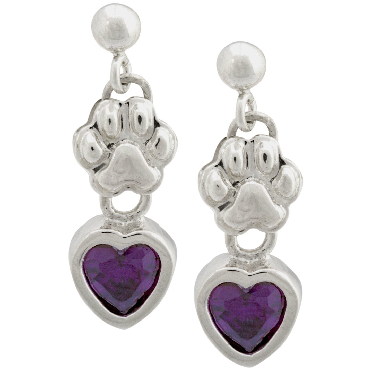 Amethyst Hearts & Paws Sterling Earrings