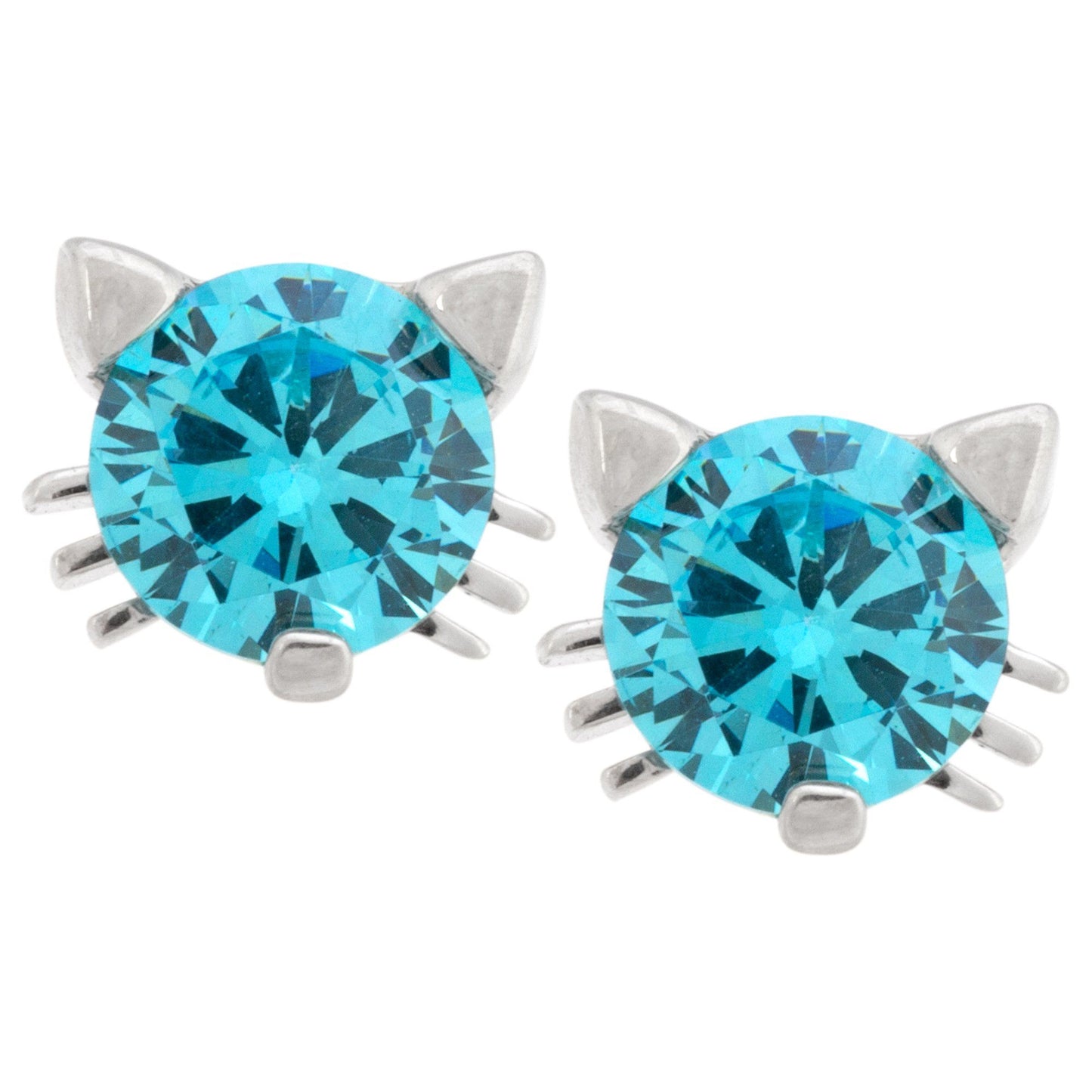 Cat Face Sterling Birthstone Earrings