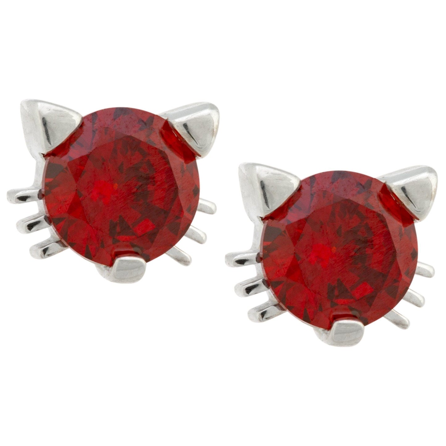 Cat Face Sterling Birthstone Earrings