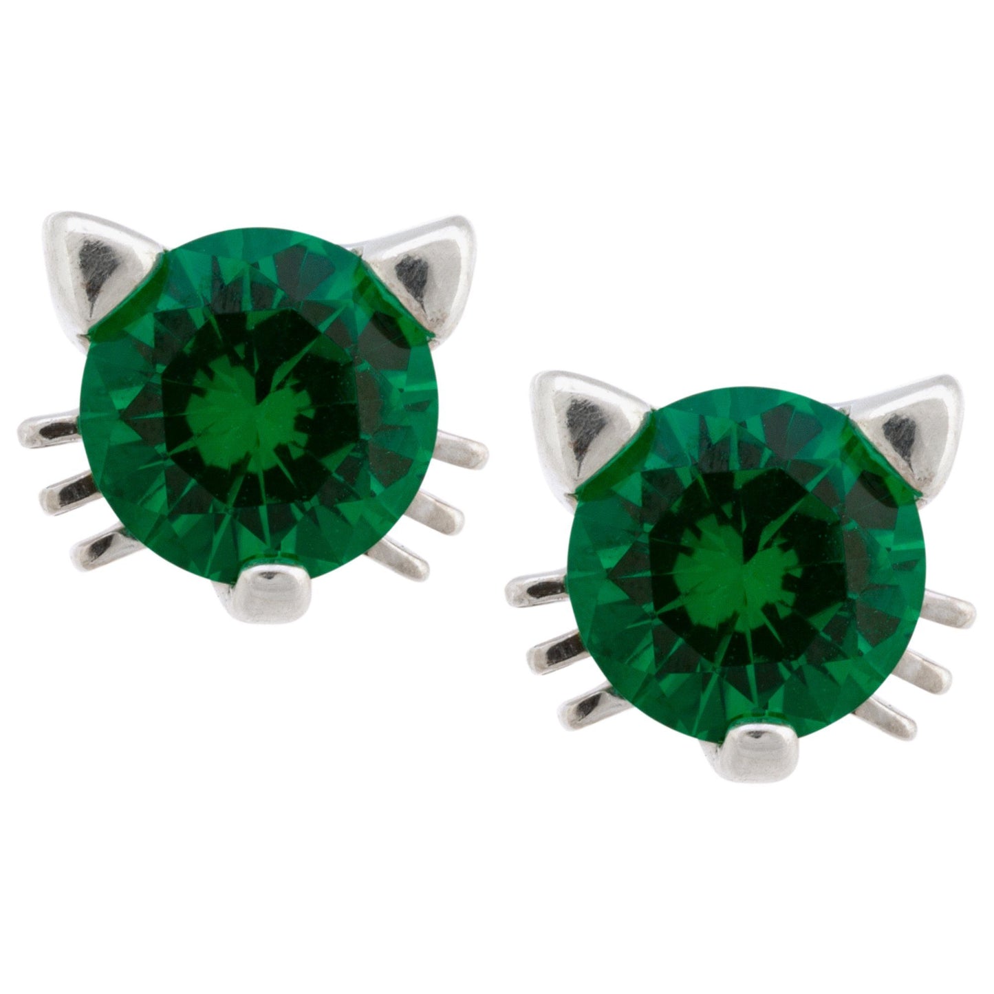 Cat Face Sterling Birthstone Earrings