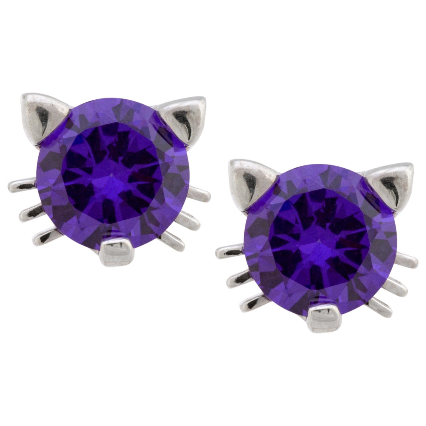 Cat Face Sterling Birthstone Earrings