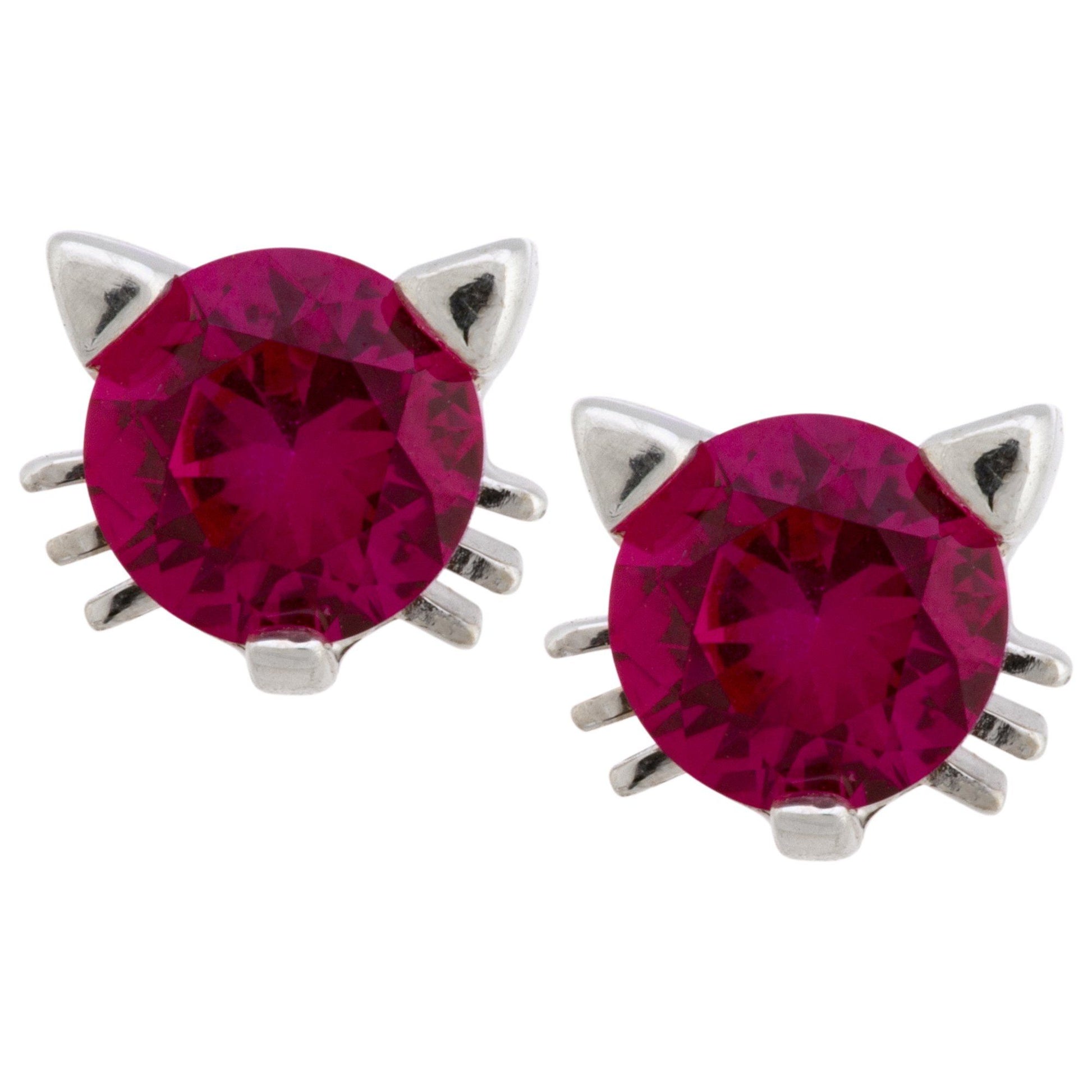 Cat Face Sterling Birthstone Earrings