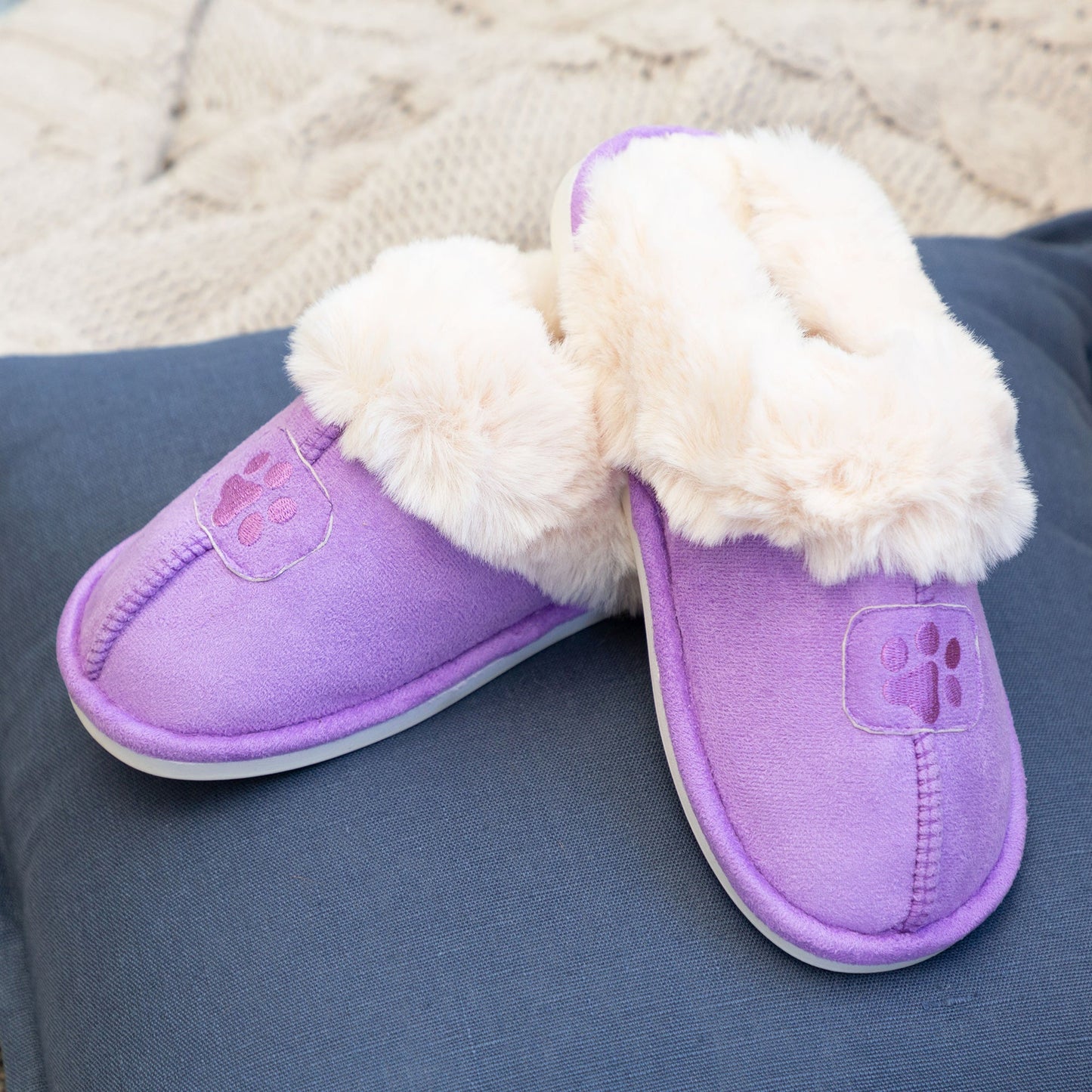 Paw Print Faux Fur Slide Slippers