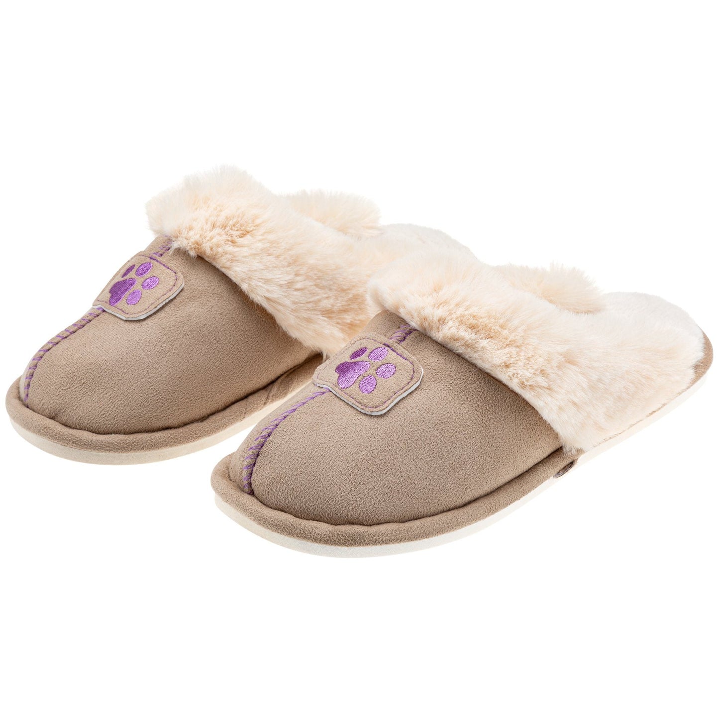 Paw Print Faux Fur Slide Slippers