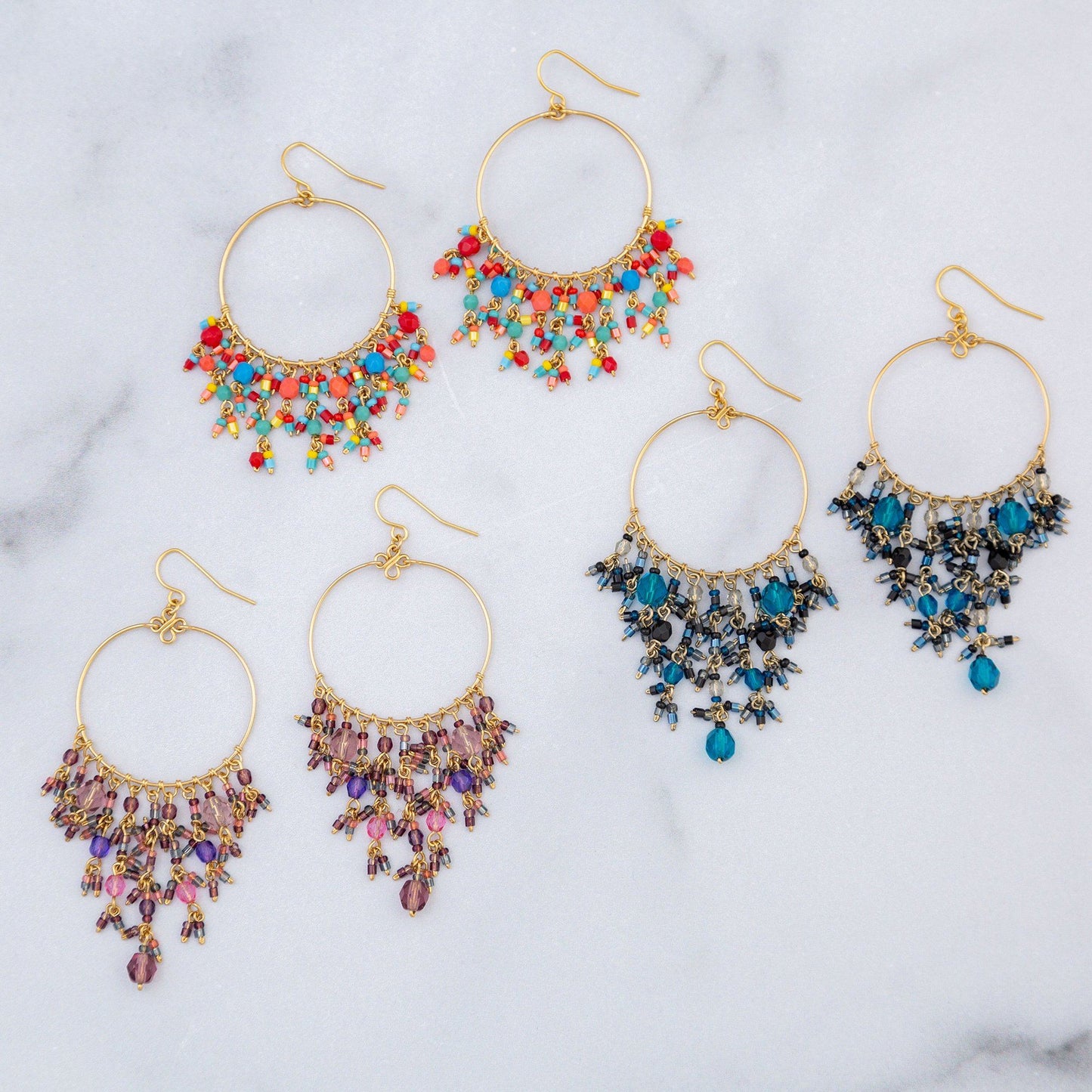 Dazzling Beaded Gold Hoop Earrings