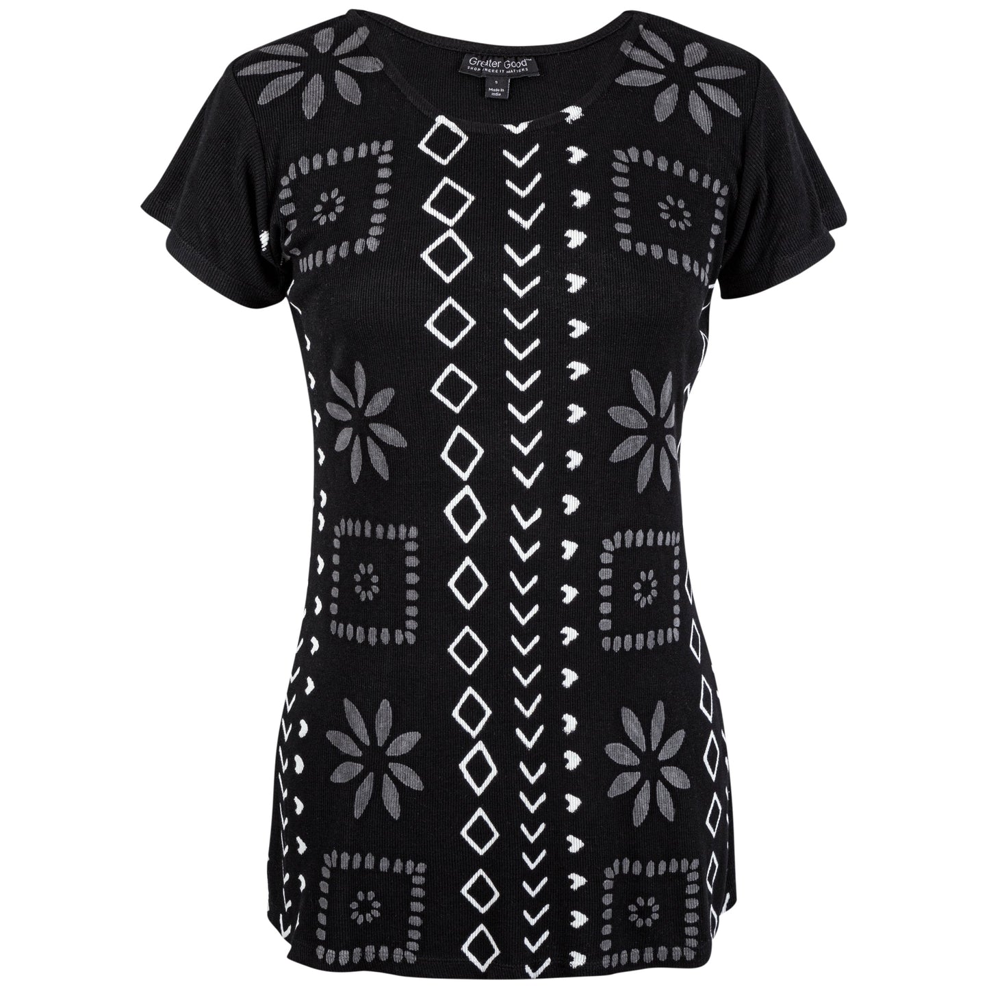 Black Geometric Short Sleeve Top