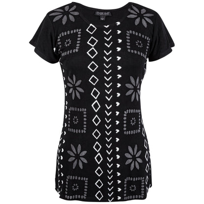 Black Geometric Short Sleeve Top