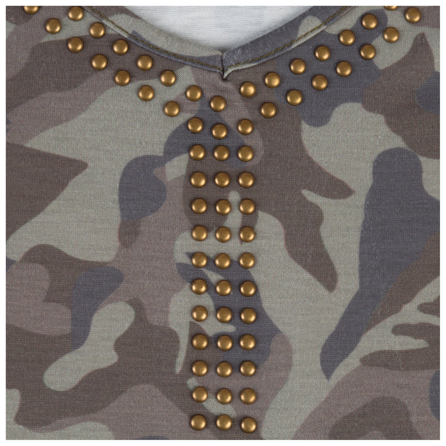 Camo Studded V-Neck Top