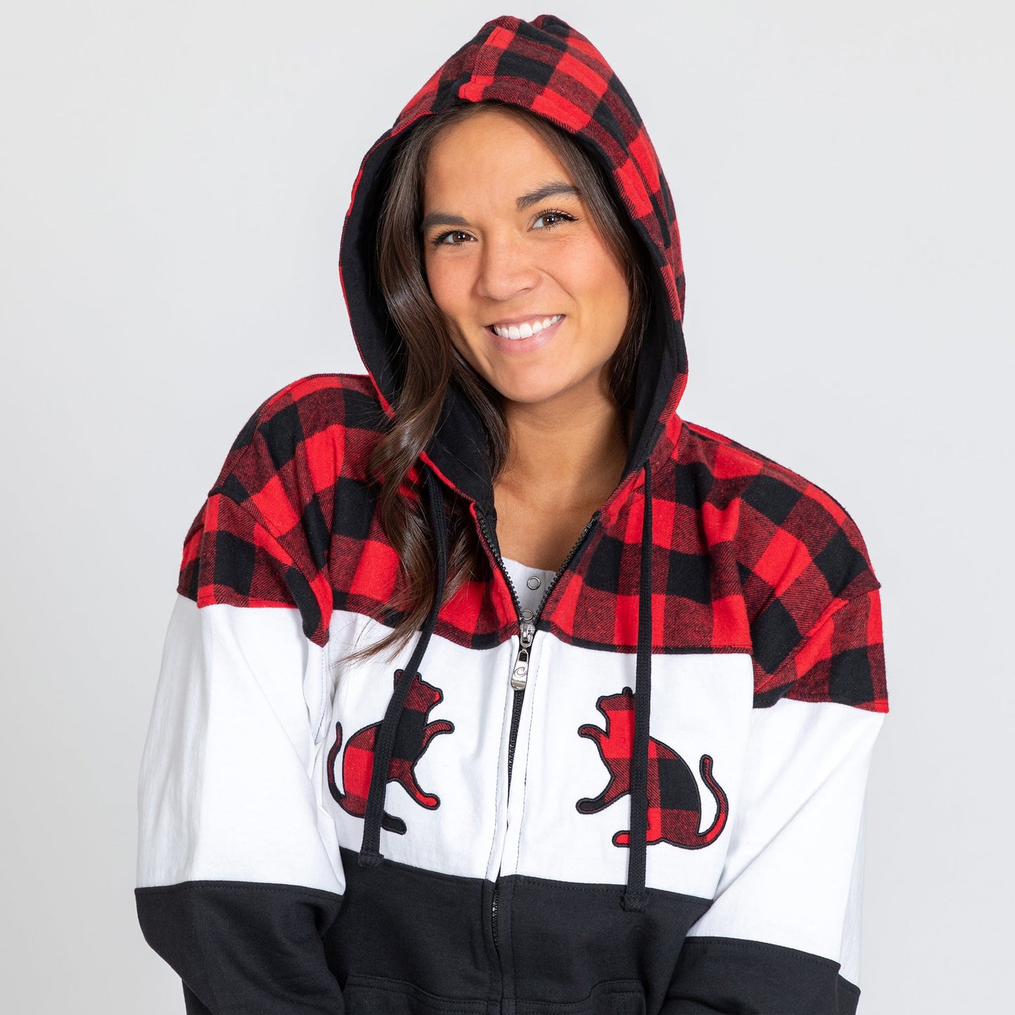 Paw Print Plaid Zip Hoodie