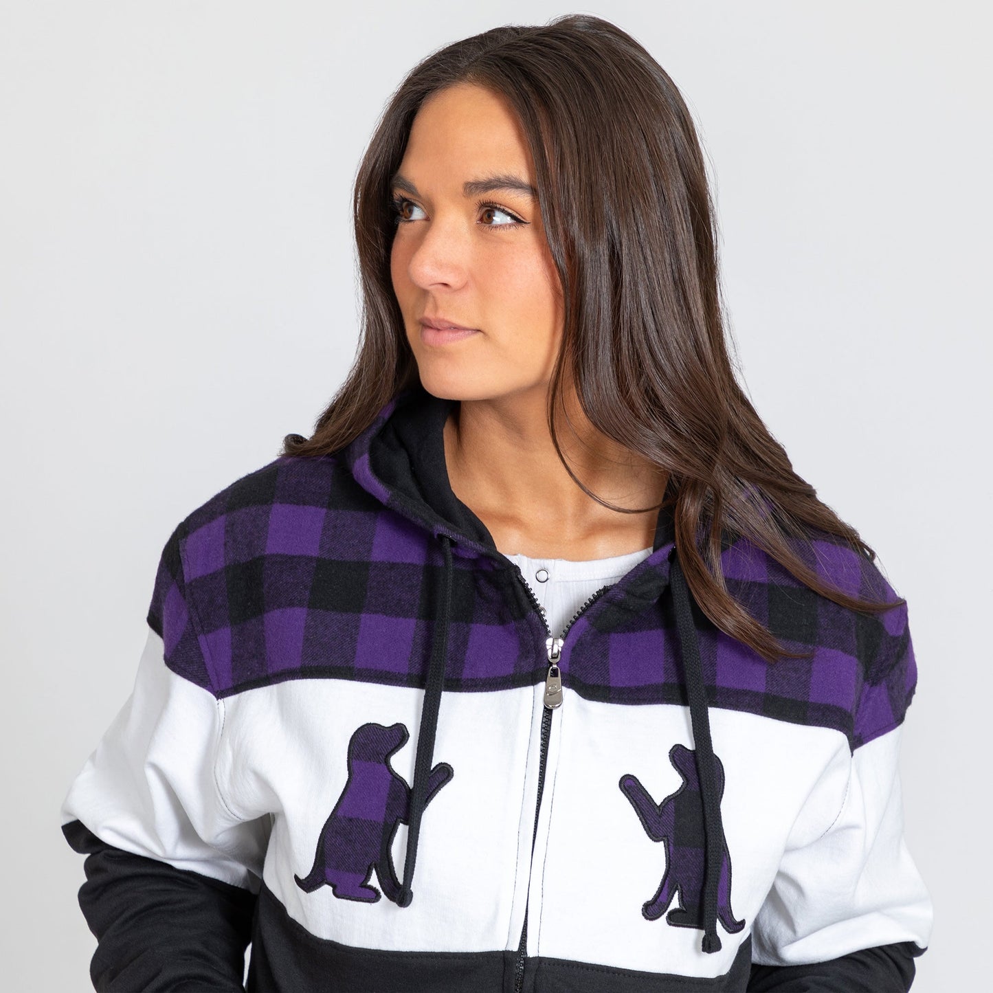 Paw Print Plaid Zip Hoodie