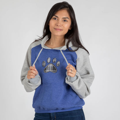 Plaid Paw Raglan Pullover Hooded Sweatshirt