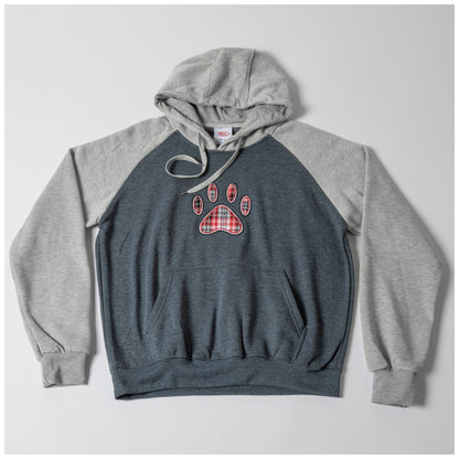 Plaid Paw Raglan Pullover Hooded Sweatshirt