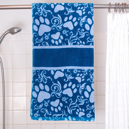 Beautiful Blues Paw Print Bath Towel