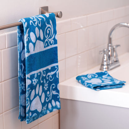 Beautiful Blues Paw Print Bath Towel