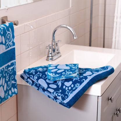 Beautiful Blues Paw Print Bath Towel