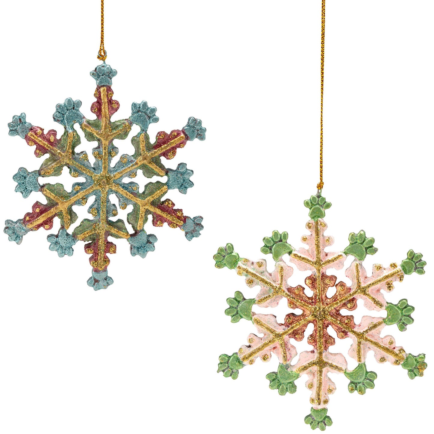 Glitter Paw Print Snowflake Ornament