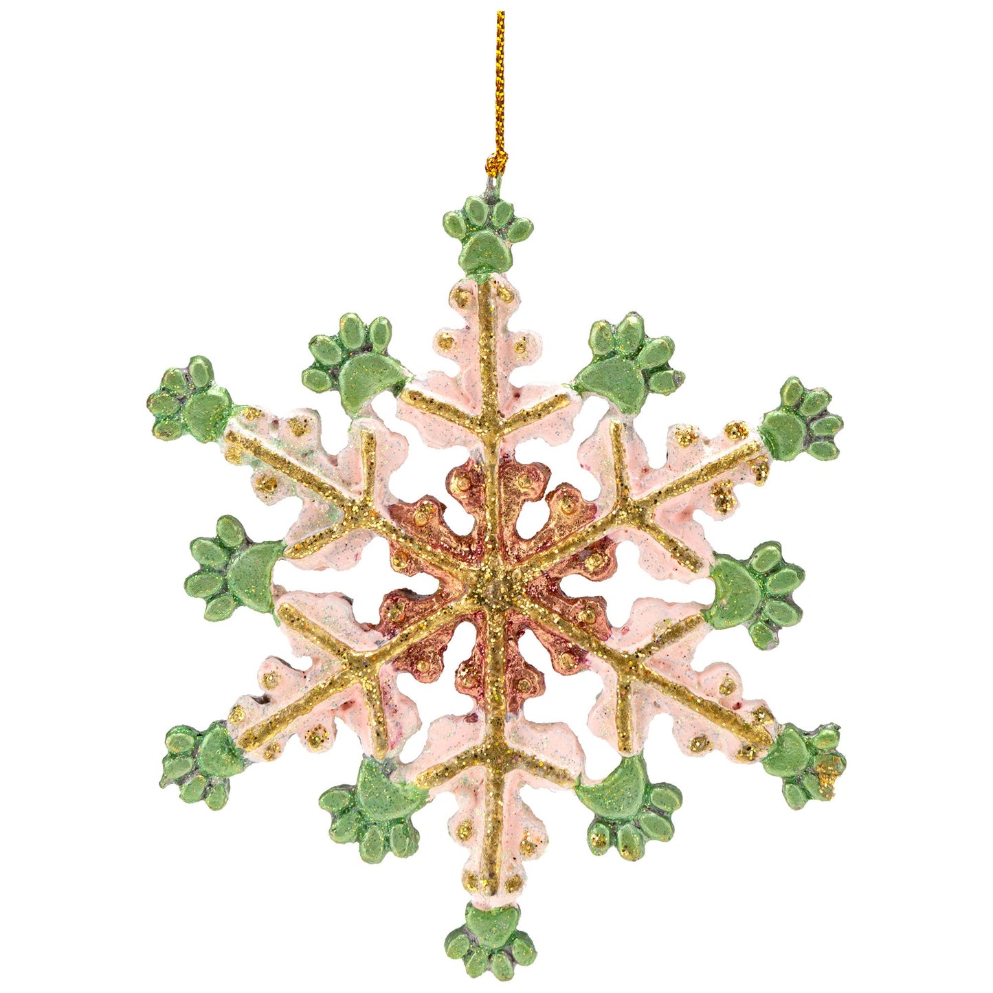 Glitter Paw Print Snowflake Ornament