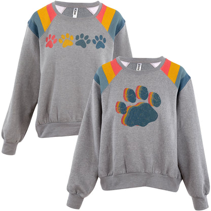 Retro Stripe Paw Crew Neck Sweatshirt