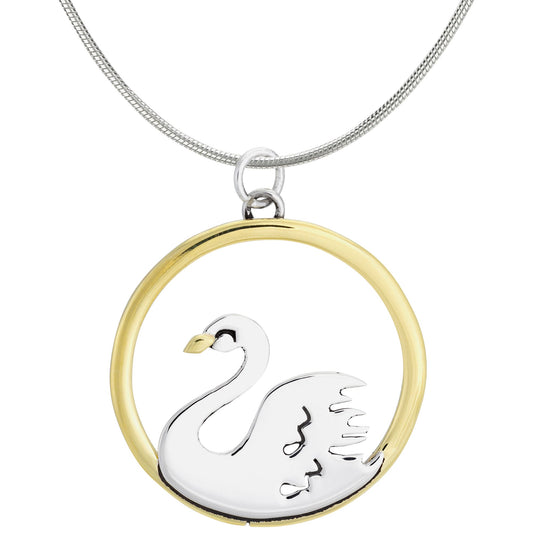 Sterling Silver & Brass Swan Necklace