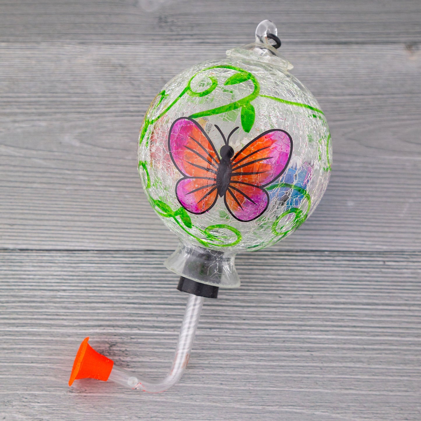 Hand-Painted Glass Hummingbird Feeder