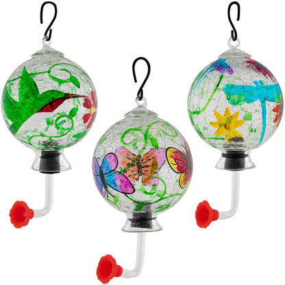 Hand-Painted Glass Hummingbird Feeder