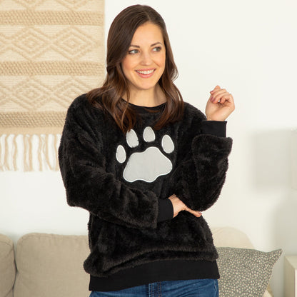 Sherpa Fleece Paw Print Crewneck Pullover