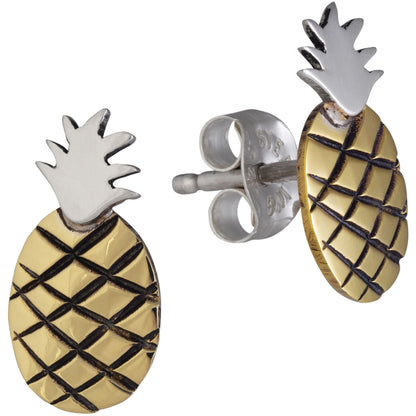 Juicy Pineapple Sterling & Brass Post Earrings