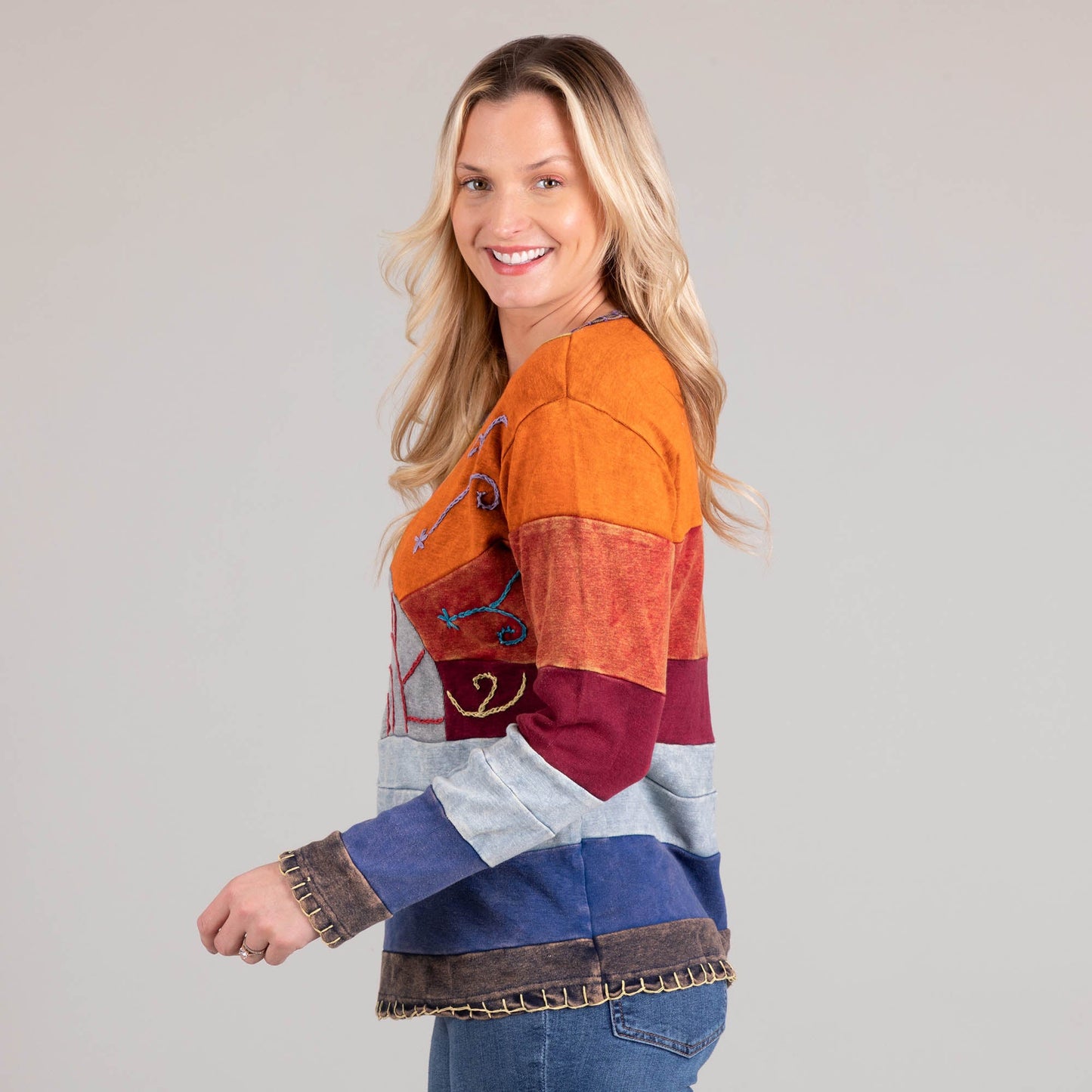 Sunrise Hand Embroidered Long Sleeve Top