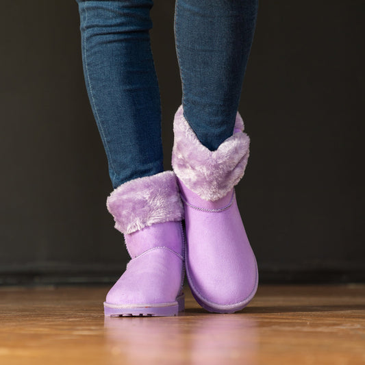 Plush Paw Print Slip-On Ankle Boots