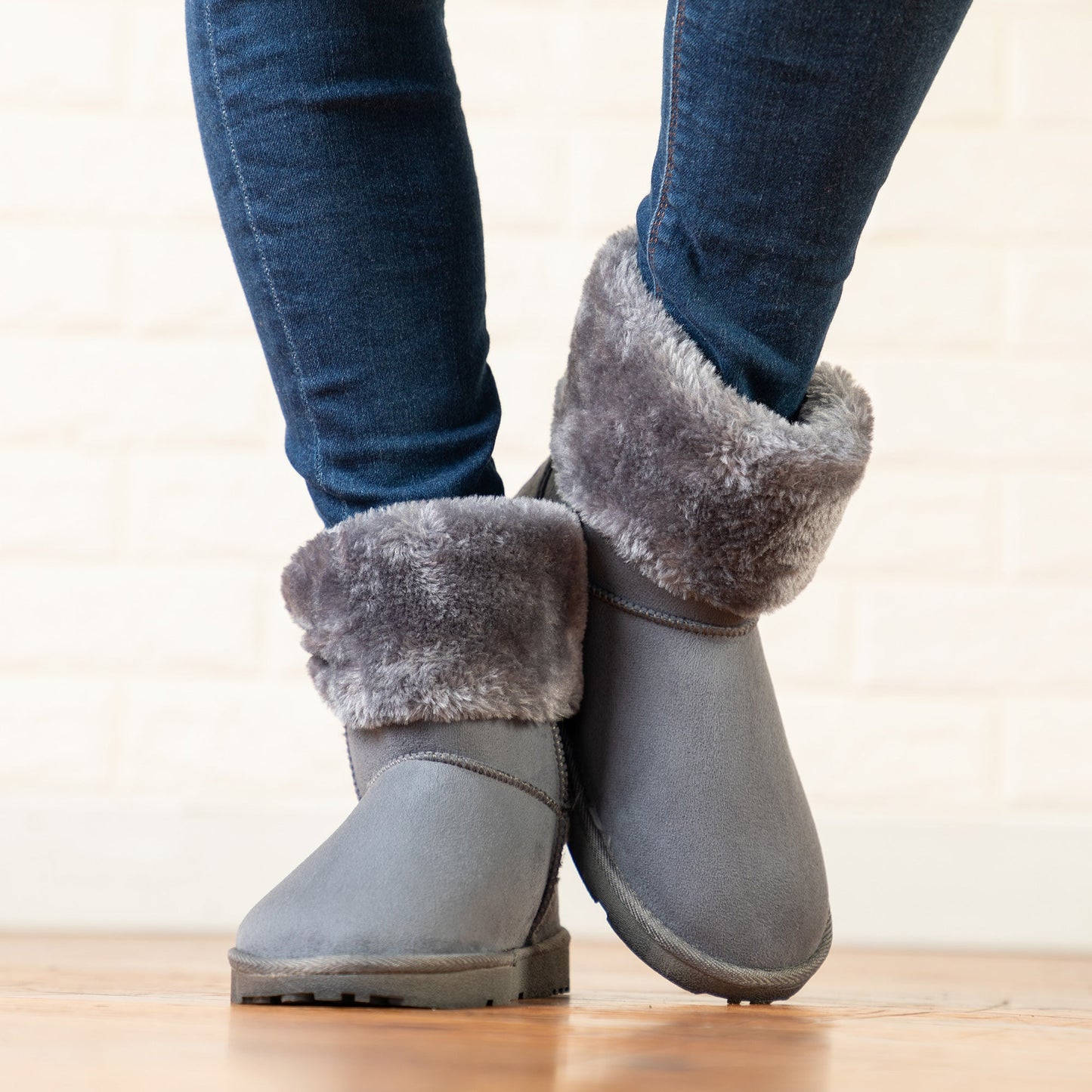 Plush Paw Print Slip-On Ankle Boots