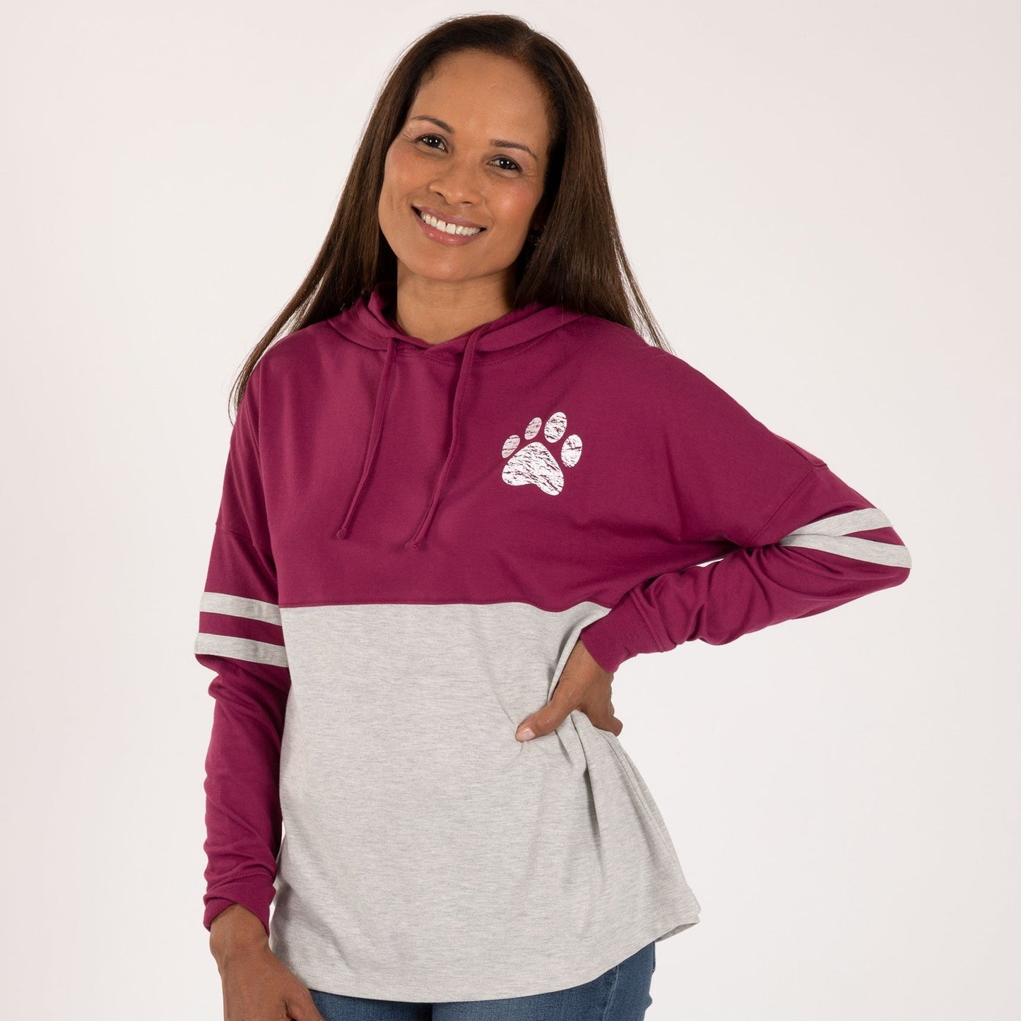 Distressed Paw Long Sleeve Hooded Tee