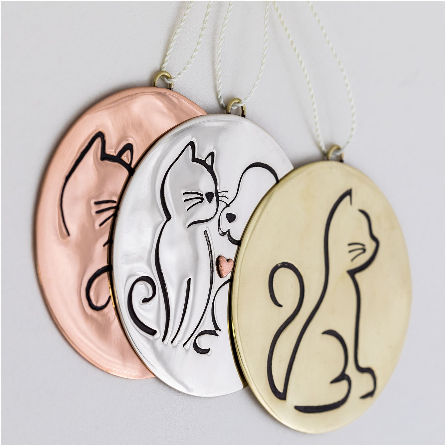 For the Love of Cats Mixed Metal Ornaments - Set of 3