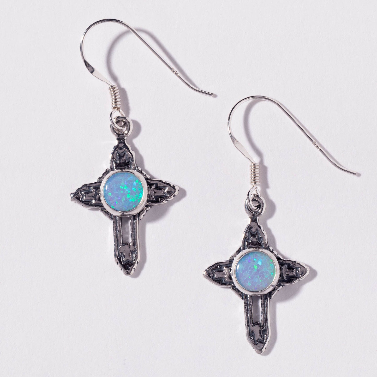 Sterling & Opal Cross Earrings