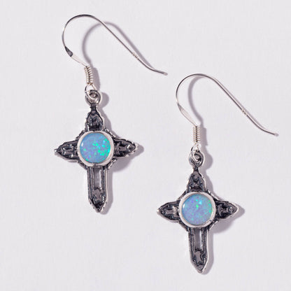 Sterling & Opal Cross Earrings