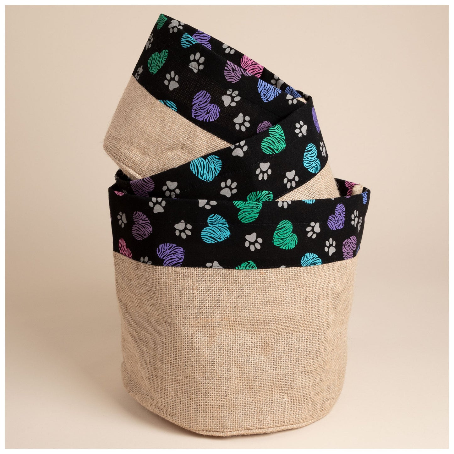 Hearts & Paws Jute Storage Baskets - Set of 3