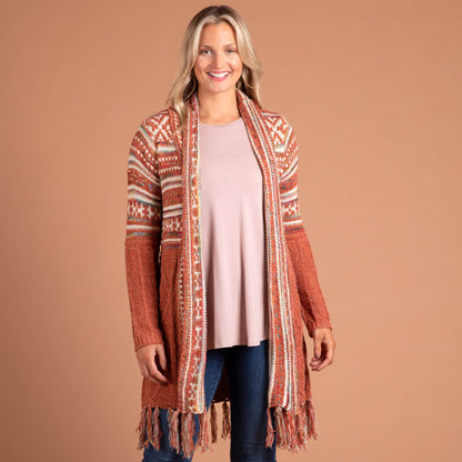 Upper Striped Duster Cardigan with Fringe