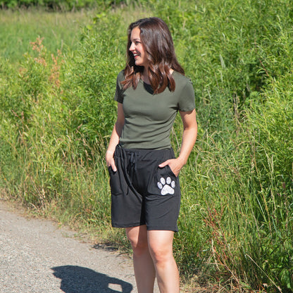 Women's Black Drawstring Paw Bermuda Shorts