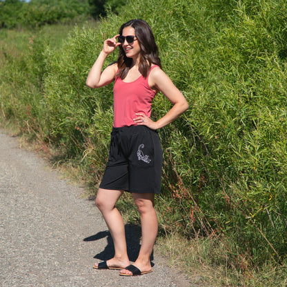 Women's Black Drawstring Paw Bermuda Shorts