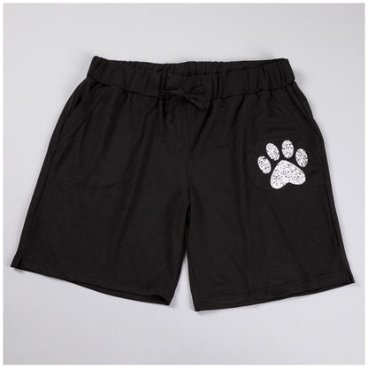 Women's Black Drawstring Paw Bermuda Shorts