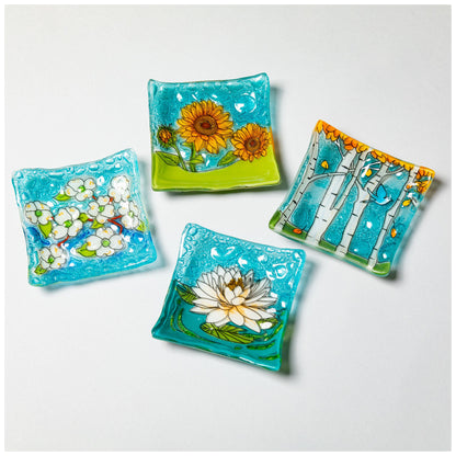 Hand Painted Flowers Recycled Glass Dish