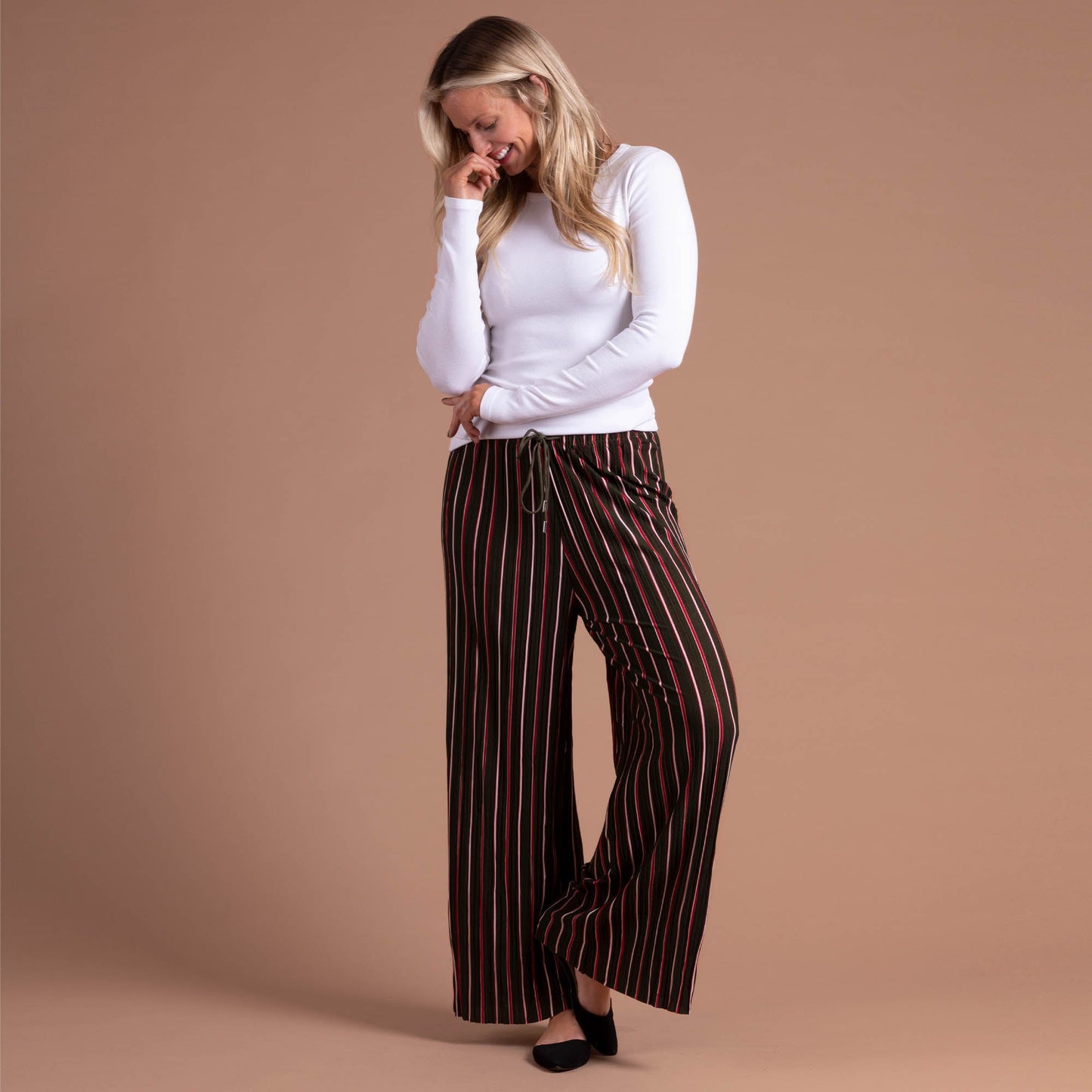 Striped Pleated Palazzo Wide Leg Pants