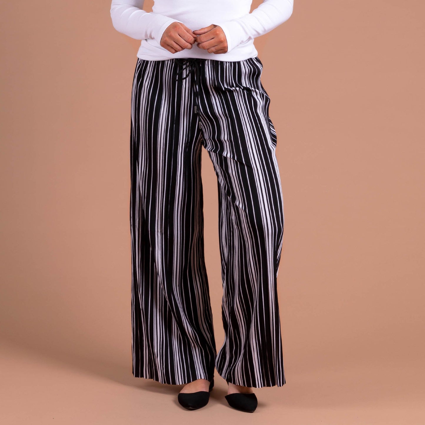 Striped Pleated Palazzo Wide Leg Pants