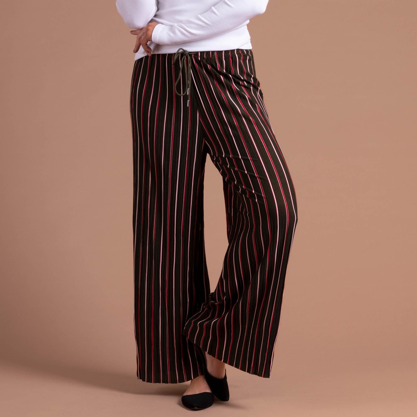 Striped Pleated Palazzo Wide Leg Pants