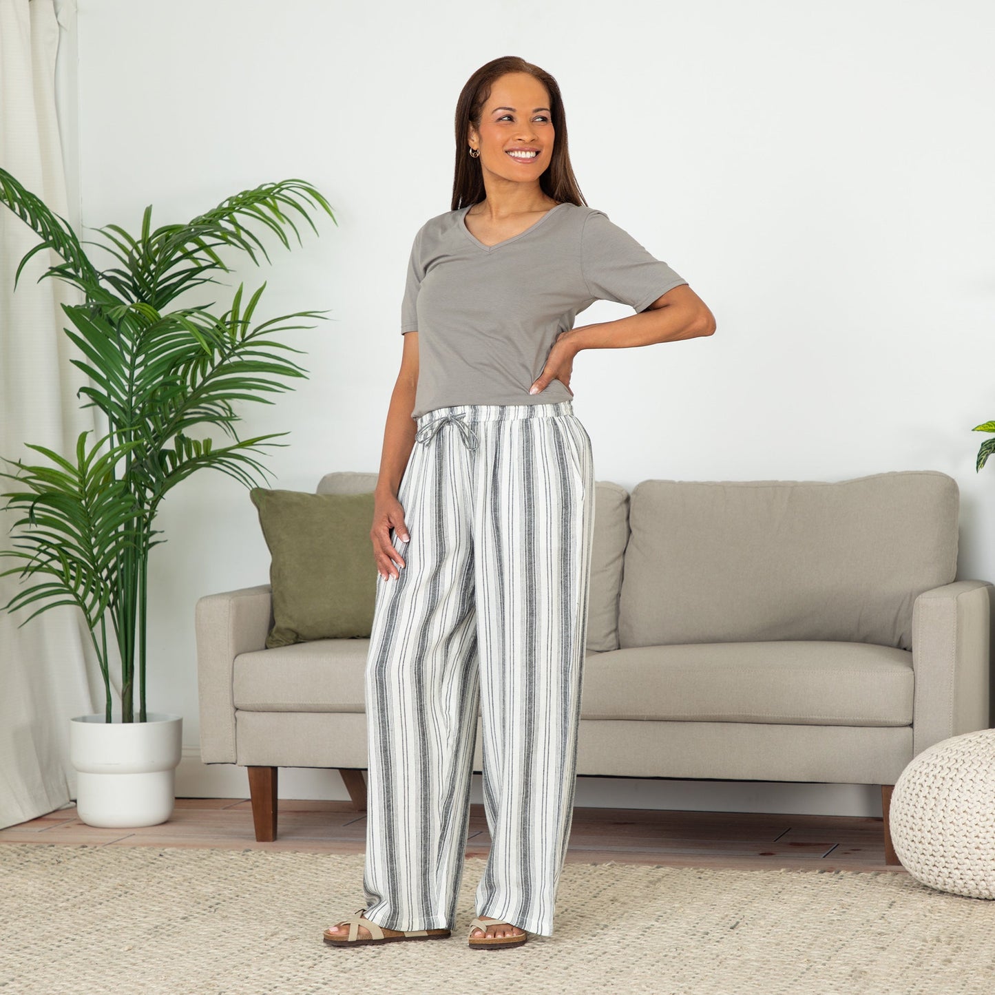 Women's Striped High-Rise Wide-Leg Pants