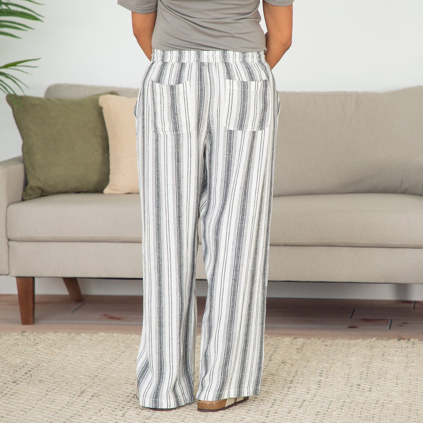 Women's Striped High-Rise Wide-Leg Pants