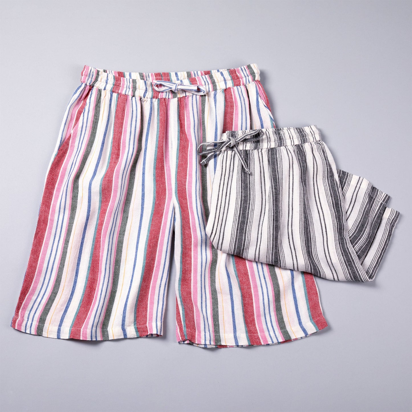 High-Rise Striped Shorts with Drawstring