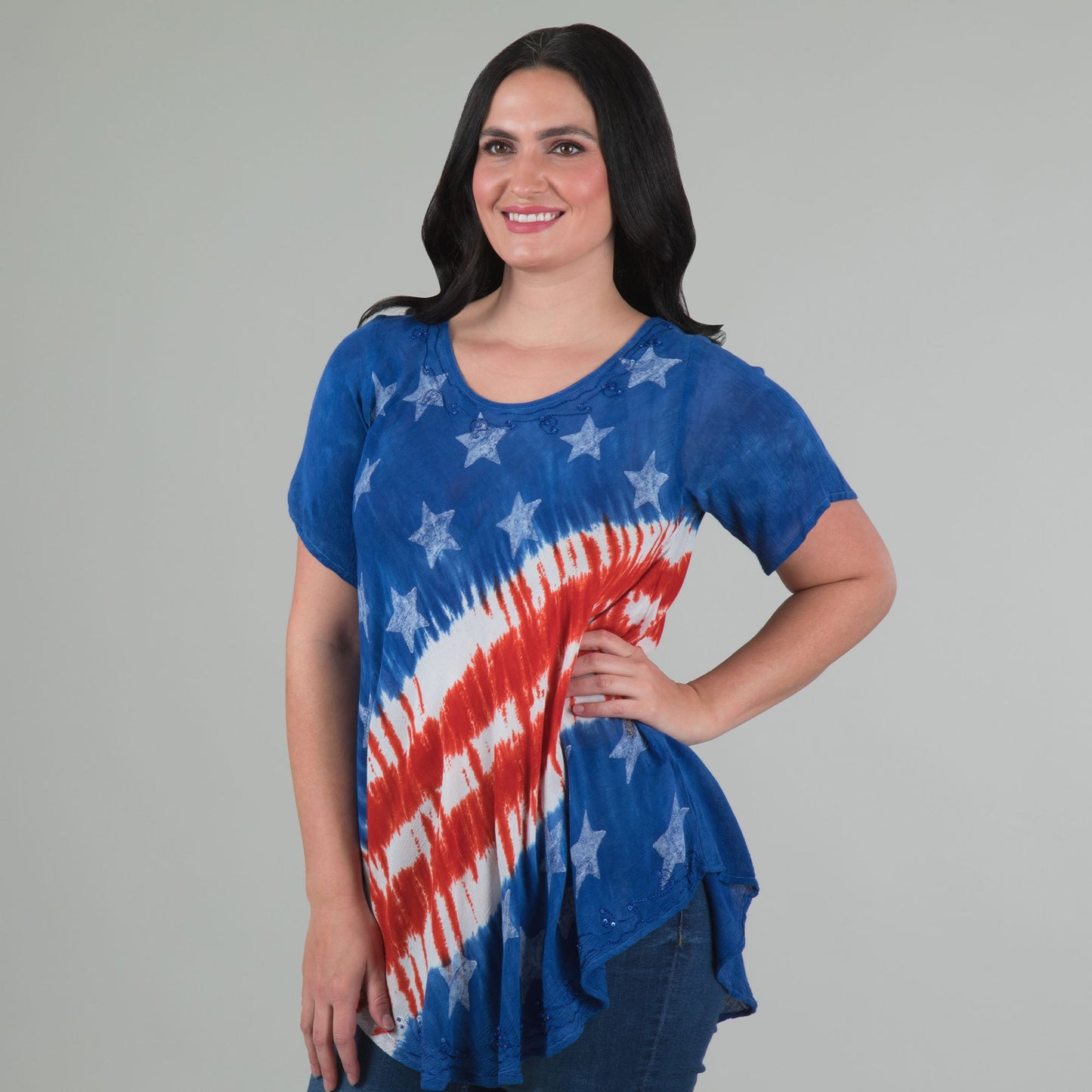 Diagonal Stars & Stripes Short Sleeve Tunic